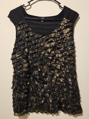 Elementz Black and Gold Ruffle Scoop Neck Tank Size Large